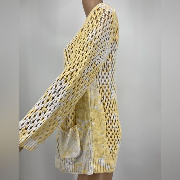 NWT Zenergy by Chico’s Yellow/White Open Weave Sweater Size 2/L - Picture 3 of 7